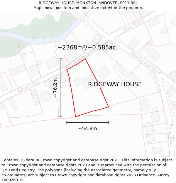 RIDGEWAY HOUSE, MONXTON, ANDOVER, SP11 8AL: Plot and title map