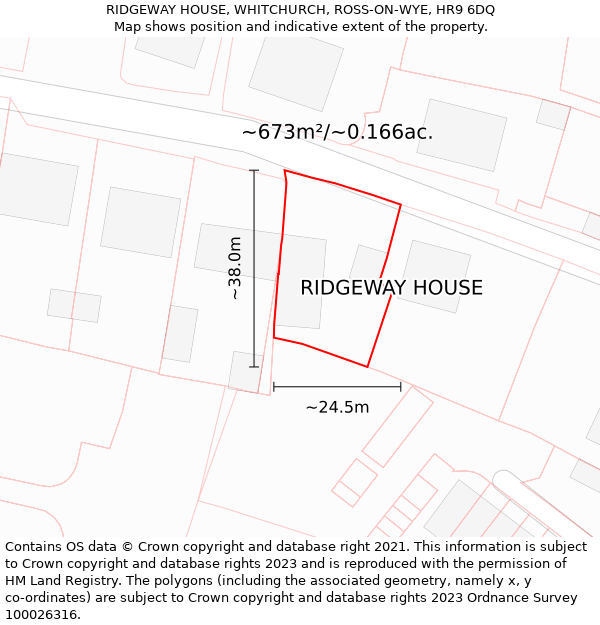 RIDGEWAY HOUSE, WHITCHURCH, ROSS-ON-WYE, HR9 6DQ: Plot and title map
