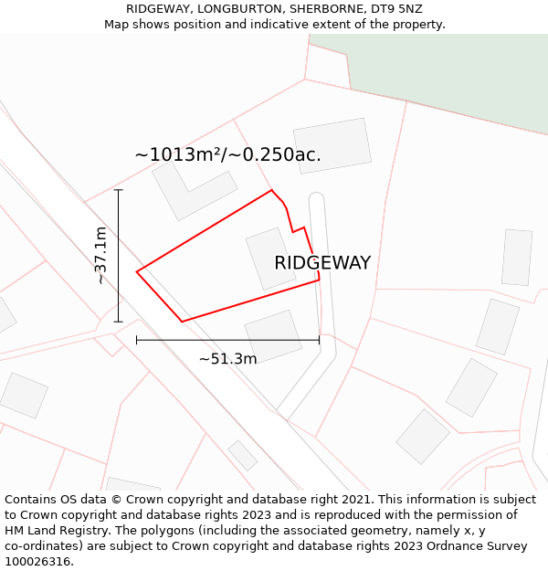 RIDGEWAY, LONGBURTON, SHERBORNE, DT9 5NZ: Plot and title map