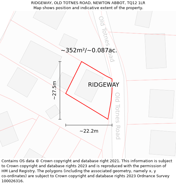 RIDGEWAY, OLD TOTNES ROAD, NEWTON ABBOT, TQ12 1LR: Plot and title map