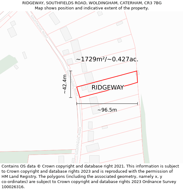 RIDGEWAY, SOUTHFIELDS ROAD, WOLDINGHAM, CATERHAM, CR3 7BG: Plot and title map