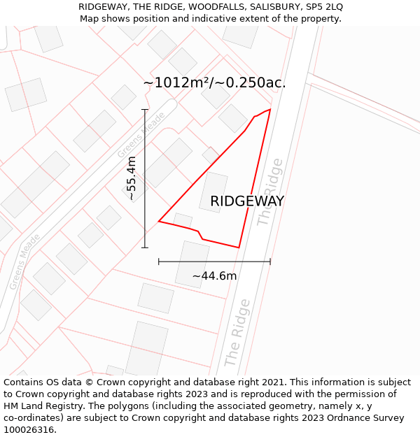 RIDGEWAY, THE RIDGE, WOODFALLS, SALISBURY, SP5 2LQ: Plot and title map