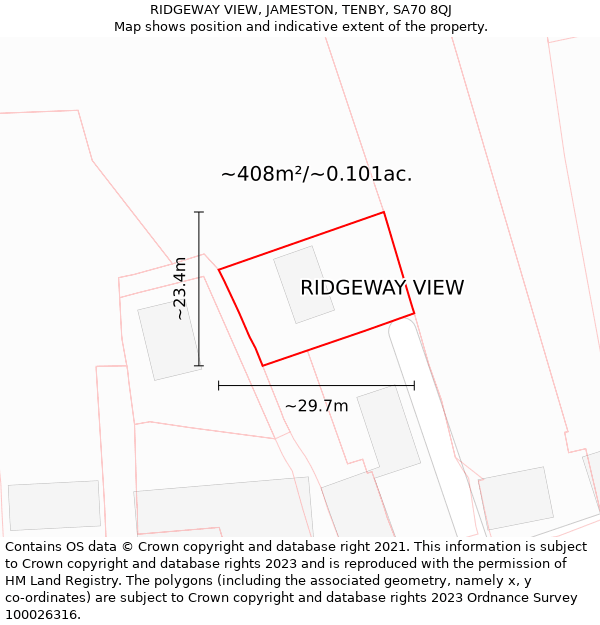 RIDGEWAY VIEW, JAMESTON, TENBY, SA70 8QJ: Plot and title map