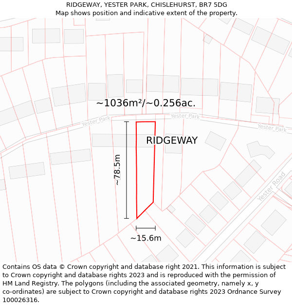 RIDGEWAY, YESTER PARK, CHISLEHURST, BR7 5DG: Plot and title map