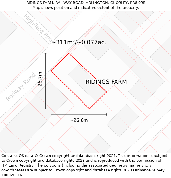 RIDINGS FARM, RAILWAY ROAD, ADLINGTON, CHORLEY, PR6 9RB: Plot and title map
