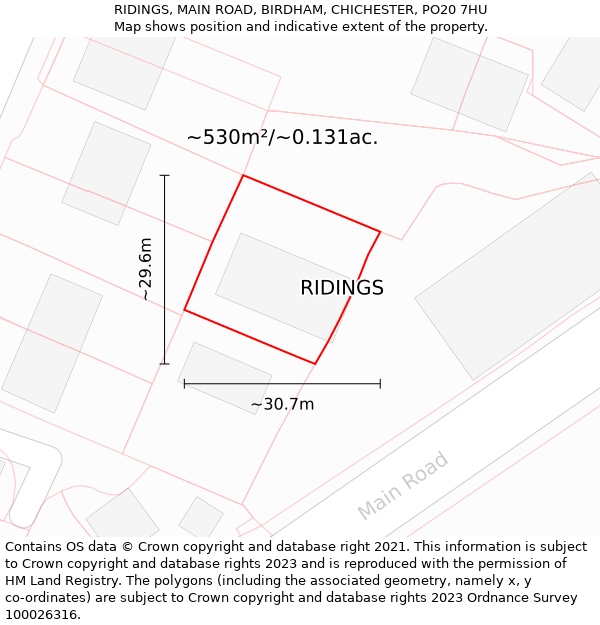 RIDINGS, MAIN ROAD, BIRDHAM, CHICHESTER, PO20 7HU: Plot and title map