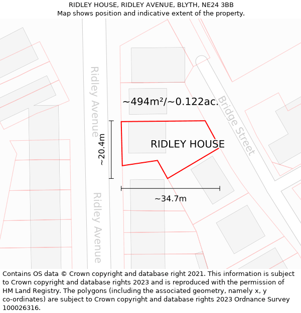 RIDLEY HOUSE, RIDLEY AVENUE, BLYTH, NE24 3BB: Plot and title map