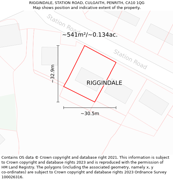 RIGGINDALE, STATION ROAD, CULGAITH, PENRITH, CA10 1QG: Plot and title map