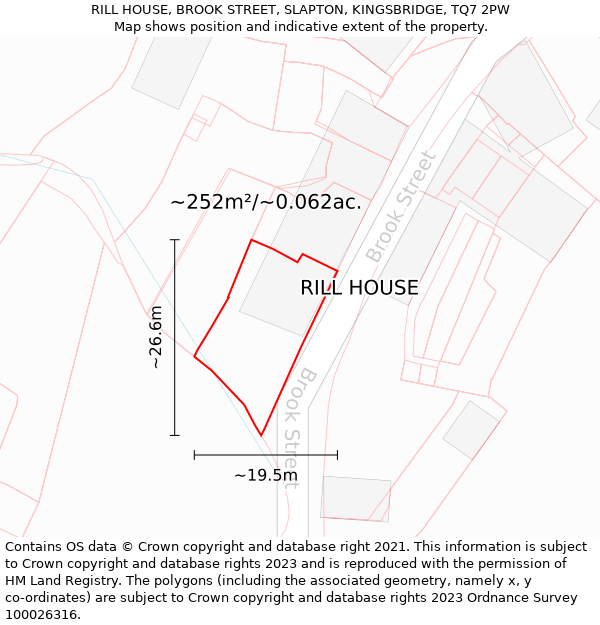 RILL HOUSE, BROOK STREET, SLAPTON, KINGSBRIDGE, TQ7 2PW: Plot and title map