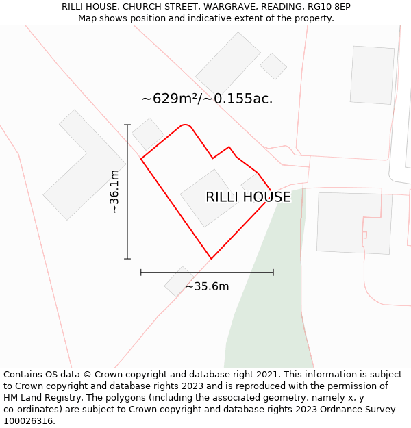 RILLI HOUSE, CHURCH STREET, WARGRAVE, READING, RG10 8EP: Plot and title map