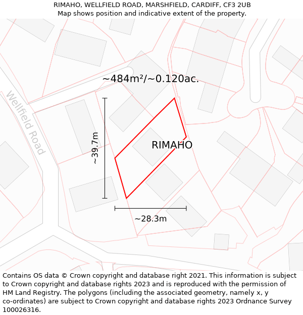 RIMAHO, WELLFIELD ROAD, MARSHFIELD, CARDIFF, CF3 2UB: Plot and title map