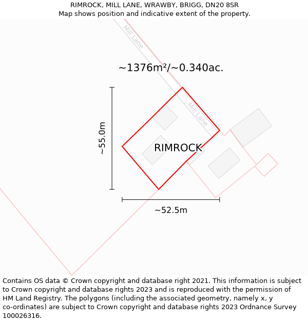 RIMROCK, MILL LANE, WRAWBY, BRIGG, DN20 8SR: Plot and title map