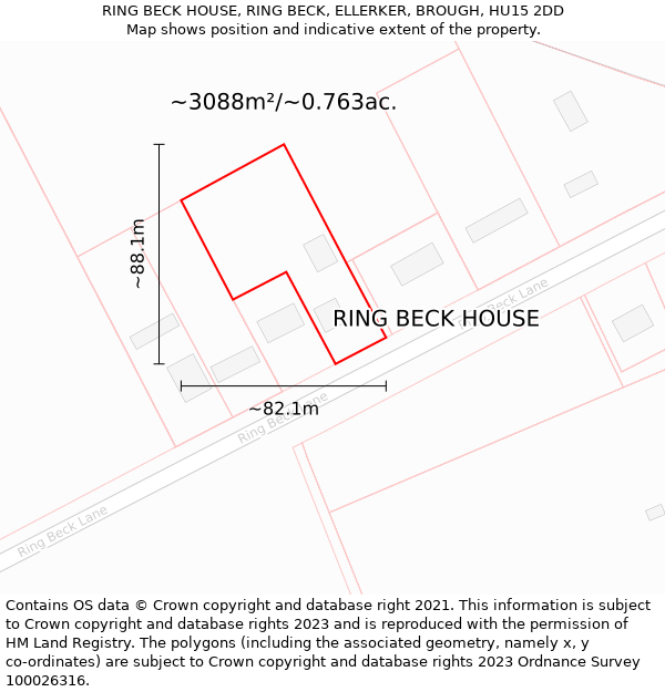 RING BECK HOUSE, RING BECK, ELLERKER, BROUGH, HU15 2DD: Plot and title map