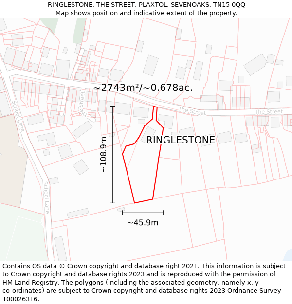 RINGLESTONE, THE STREET, PLAXTOL, SEVENOAKS, TN15 0QQ: Plot and title map