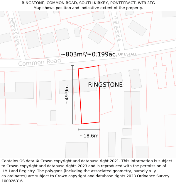 RINGSTONE, COMMON ROAD, SOUTH KIRKBY, PONTEFRACT, WF9 3EG: Plot and title map