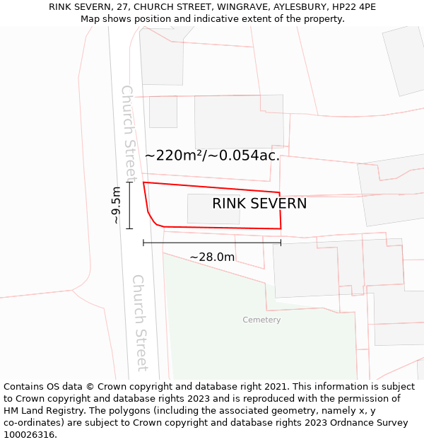 RINK SEVERN, 27, CHURCH STREET, WINGRAVE, AYLESBURY, HP22 4PE: Plot and title map