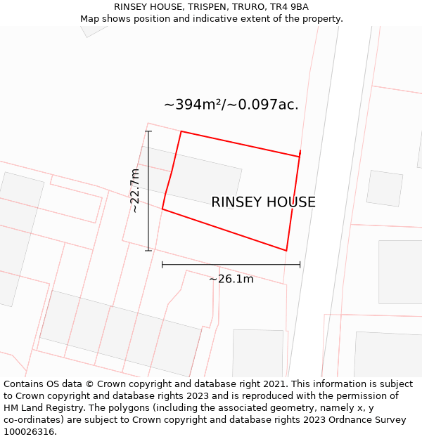 RINSEY HOUSE, TRISPEN, TRURO, TR4 9BA: Plot and title map