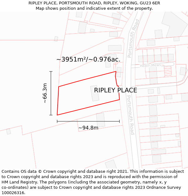 RIPLEY PLACE, PORTSMOUTH ROAD, RIPLEY, WOKING, GU23 6ER: Plot and title map