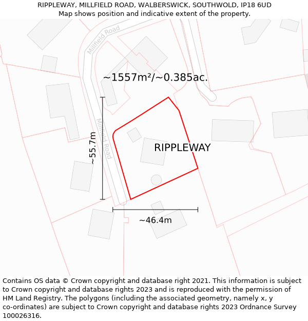 RIPPLEWAY, MILLFIELD ROAD, WALBERSWICK, SOUTHWOLD, IP18 6UD: Plot and title map