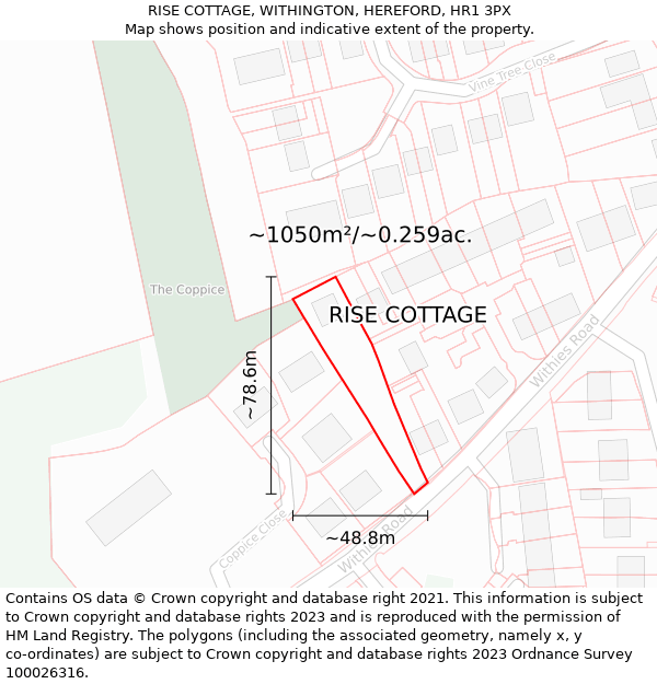 RISE COTTAGE, WITHINGTON, HEREFORD, HR1 3PX: Plot and title map