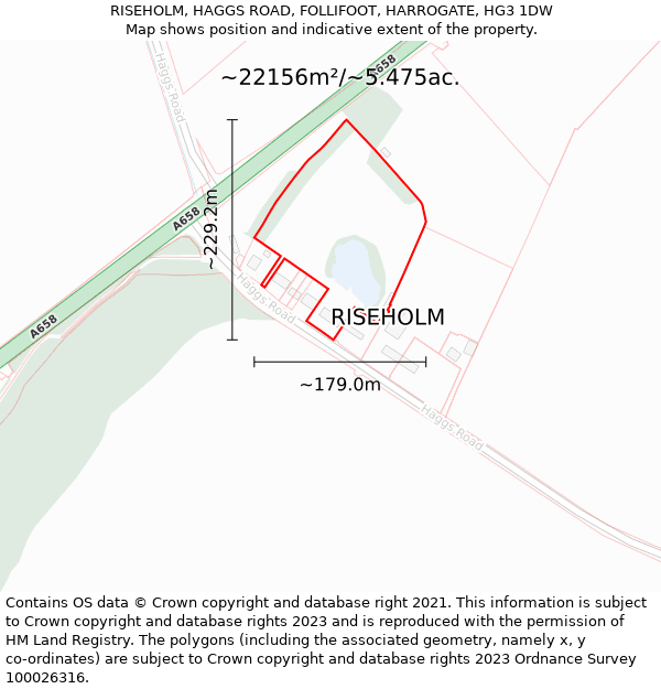 RISEHOLM, HAGGS ROAD, FOLLIFOOT, HARROGATE, HG3 1DW: Plot and title map