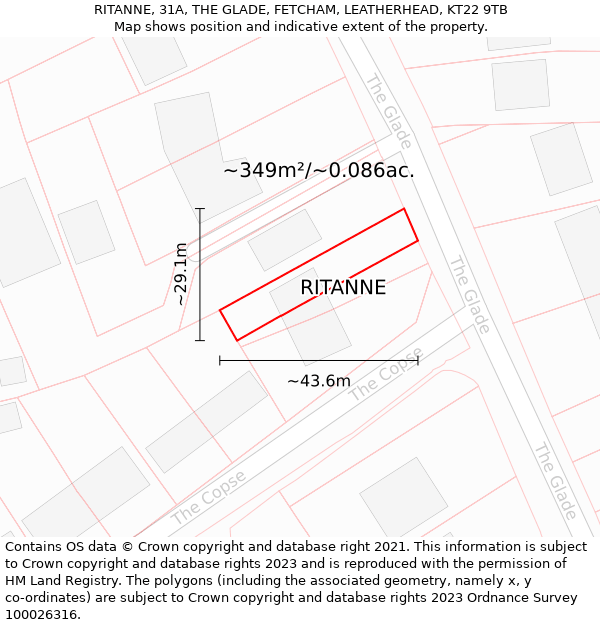 RITANNE, 31A, THE GLADE, FETCHAM, LEATHERHEAD, KT22 9TB: Plot and title map
