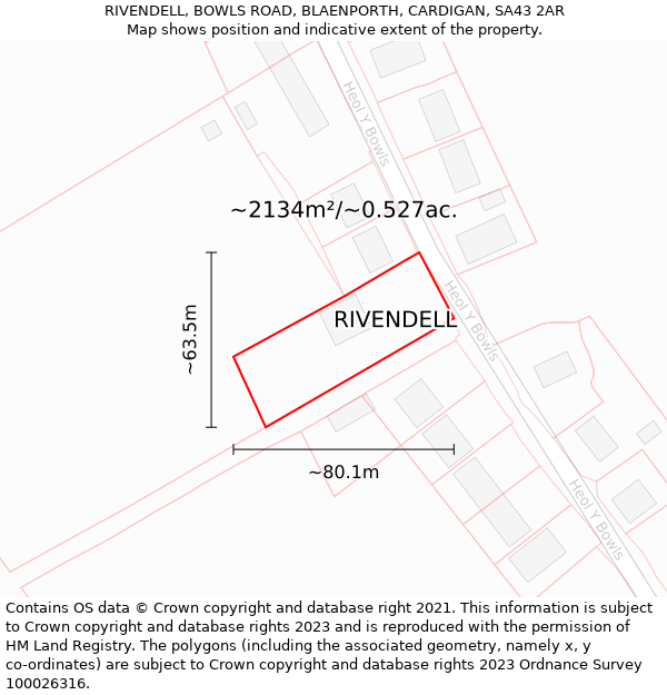 RIVENDELL, BOWLS ROAD, BLAENPORTH, CARDIGAN, SA43 2AR: Plot and title map