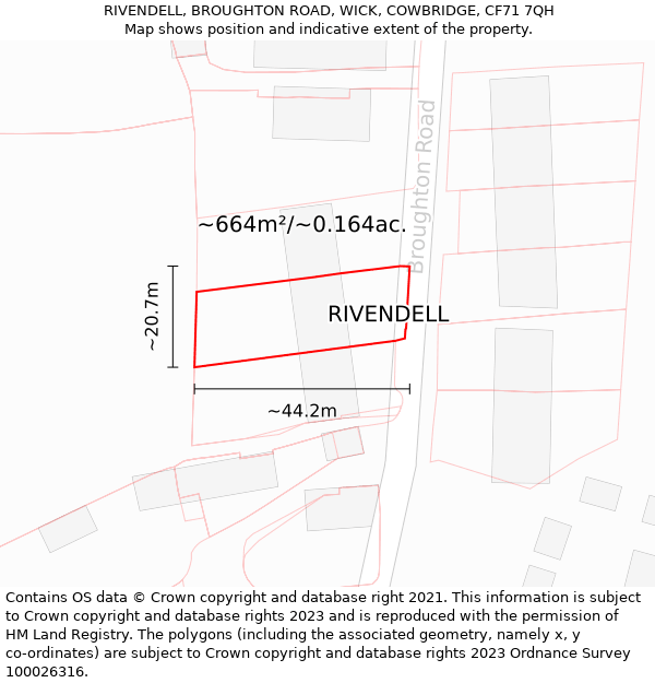 RIVENDELL, BROUGHTON ROAD, WICK, COWBRIDGE, CF71 7QH: Plot and title map