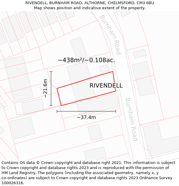 RIVENDELL, BURNHAM ROAD, ALTHORNE, CHELMSFORD, CM3 6BU: Plot and title map