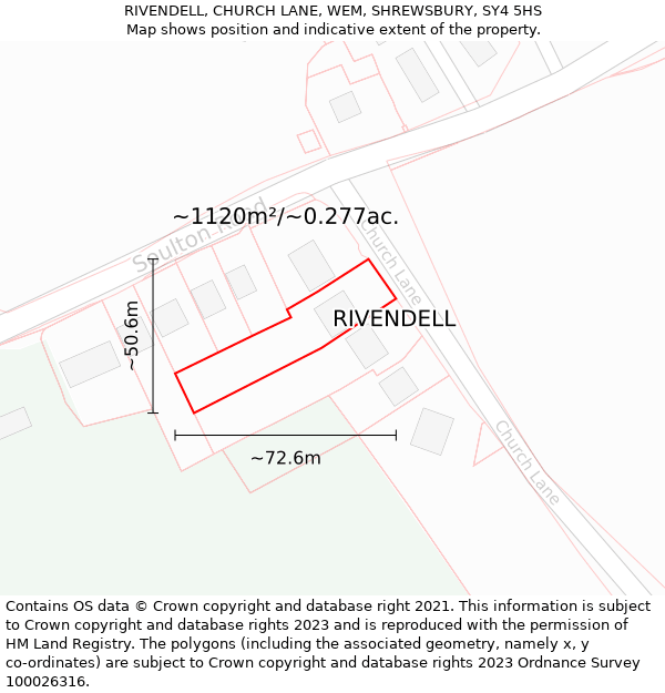 RIVENDELL, CHURCH LANE, WEM, SHREWSBURY, SY4 5HS: Plot and title map