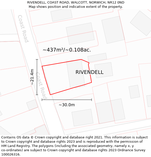 RIVENDELL, COAST ROAD, WALCOTT, NORWICH, NR12 0ND: Plot and title map