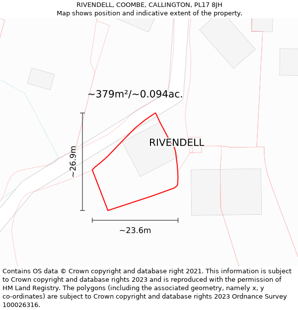 RIVENDELL, COOMBE, CALLINGTON, PL17 8JH: Plot and title map