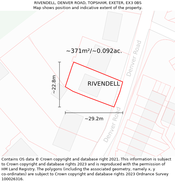 RIVENDELL, DENVER ROAD, TOPSHAM, EXETER, EX3 0BS: Plot and title map