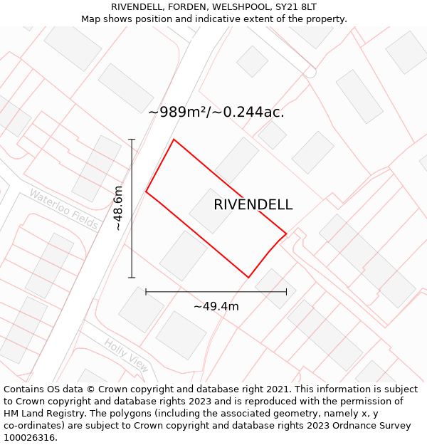 RIVENDELL, FORDEN, WELSHPOOL, SY21 8LT: Plot and title map