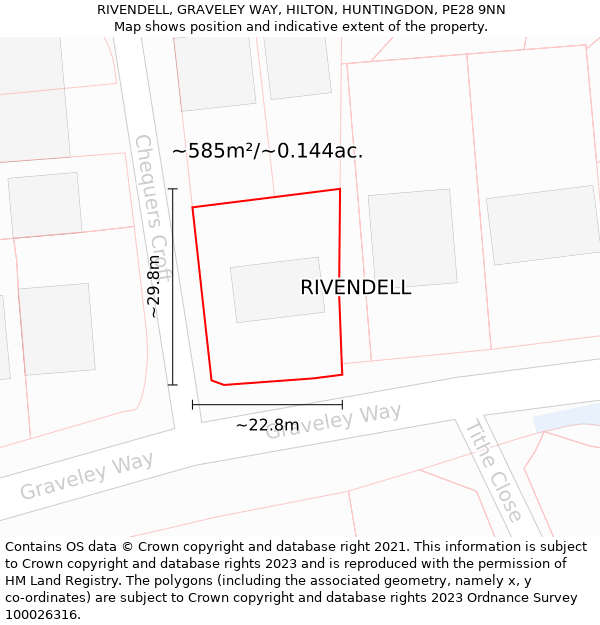 RIVENDELL, GRAVELEY WAY, HILTON, HUNTINGDON, PE28 9NN: Plot and title map