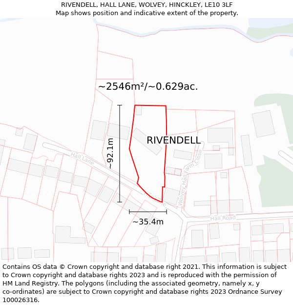 RIVENDELL, HALL LANE, WOLVEY, HINCKLEY, LE10 3LF: Plot and title map