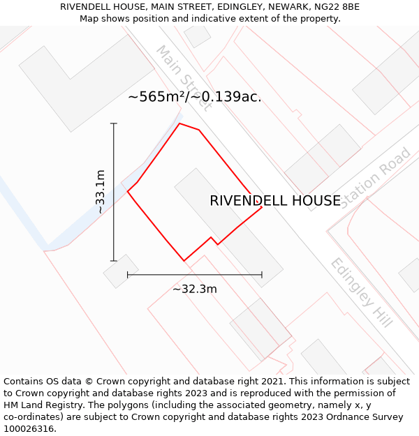 RIVENDELL HOUSE, MAIN STREET, EDINGLEY, NEWARK, NG22 8BE: Plot and title map