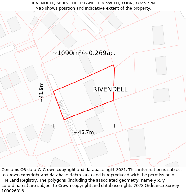 RIVENDELL, SPRINGFIELD LANE, TOCKWITH, YORK, YO26 7PN: Plot and title map