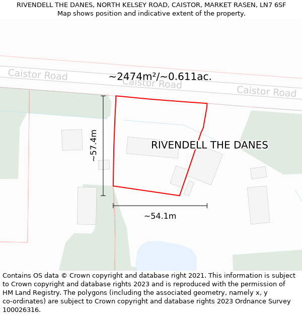 RIVENDELL THE DANES, NORTH KELSEY ROAD, CAISTOR, MARKET RASEN, LN7 6SF: Plot and title map