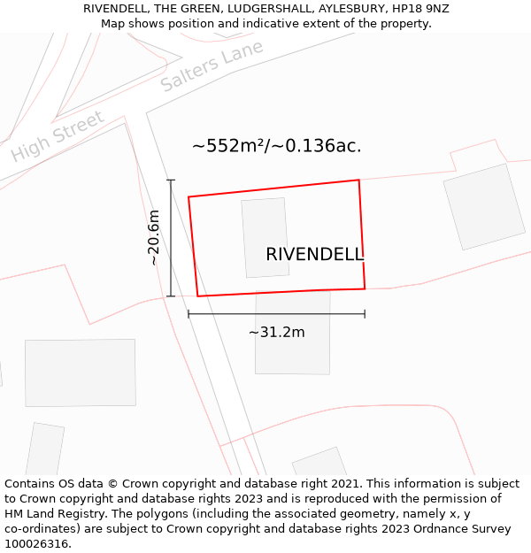 RIVENDELL, THE GREEN, LUDGERSHALL, AYLESBURY, HP18 9NZ: Plot and title map