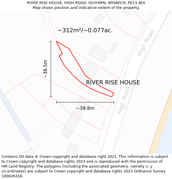 RIVER RISE HOUSE, HIGH ROAD, GUYHIRN, WISBECH, PE13 4EA: Plot and title map