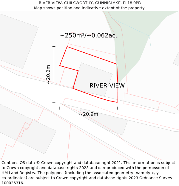 RIVER VIEW, CHILSWORTHY, GUNNISLAKE, PL18 9PB: Plot and title map