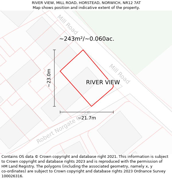 RIVER VIEW, MILL ROAD, HORSTEAD, NORWICH, NR12 7AT: Plot and title map