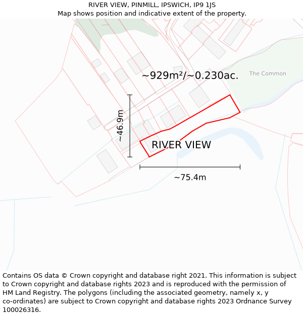 RIVER VIEW, PINMILL, IPSWICH, IP9 1JS: Plot and title map