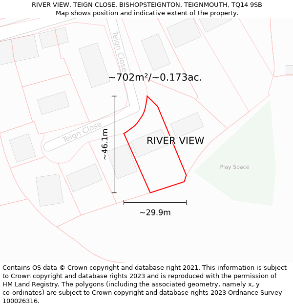 RIVER VIEW, TEIGN CLOSE, BISHOPSTEIGNTON, TEIGNMOUTH, TQ14 9SB: Plot and title map