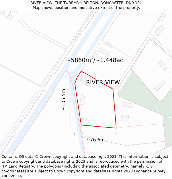 RIVER VIEW, THE TURBARY, BELTON, DONCASTER, DN9 1PL: Plot and title map