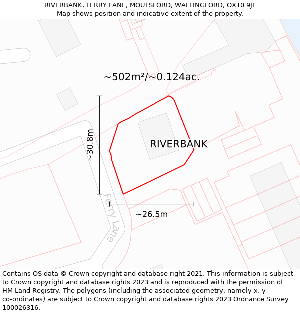 RIVERBANK, FERRY LANE, MOULSFORD, WALLINGFORD, OX10 9JF: Plot and title map