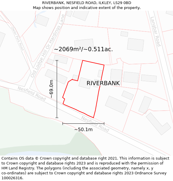 RIVERBANK, NESFIELD ROAD, ILKLEY, LS29 0BD: Plot and title map