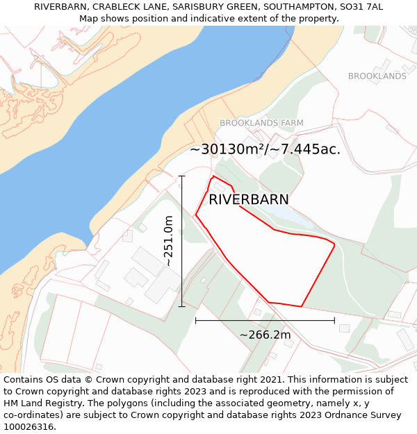 RIVERBARN, CRABLECK LANE, SARISBURY GREEN, SOUTHAMPTON, SO31 7AL: Plot and title map