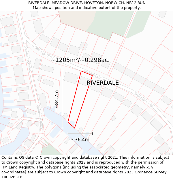 RIVERDALE, MEADOW DRIVE, HOVETON, NORWICH, NR12 8UN: Plot and title map